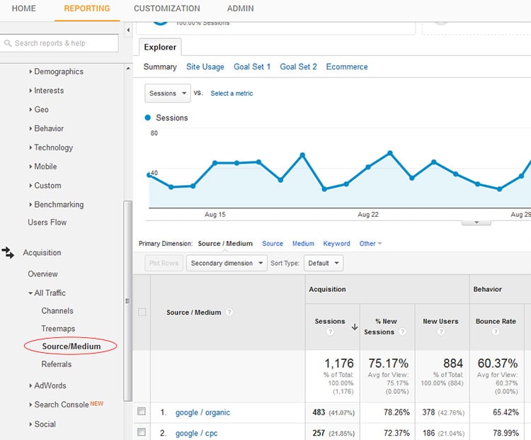 Organic Search Report Google Analytics
